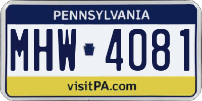 PA license plate MHW4081