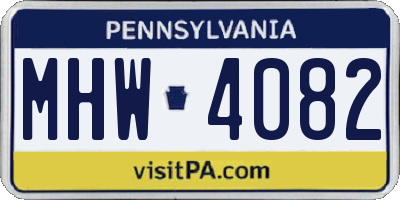 PA license plate MHW4082