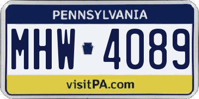 PA license plate MHW4089
