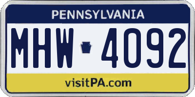 PA license plate MHW4092
