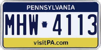 PA license plate MHW4113