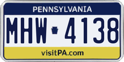 PA license plate MHW4138
