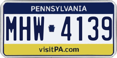 PA license plate MHW4139