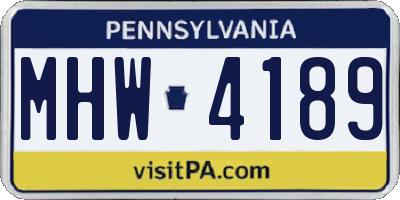 PA license plate MHW4189