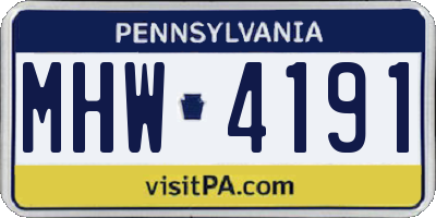 PA license plate MHW4191