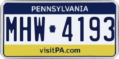 PA license plate MHW4193