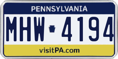 PA license plate MHW4194