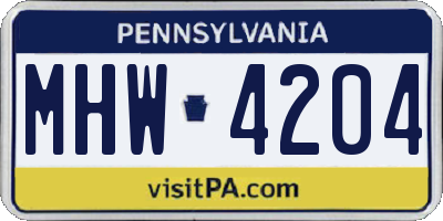 PA license plate MHW4204