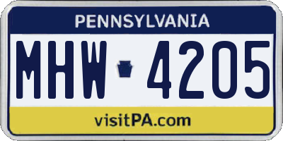 PA license plate MHW4205