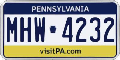 PA license plate MHW4232