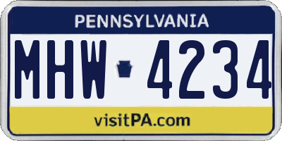 PA license plate MHW4234