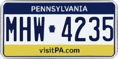 PA license plate MHW4235
