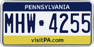 PA license plate MHW4255