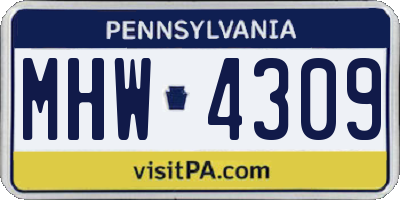 PA license plate MHW4309