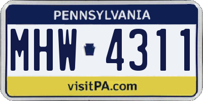 PA license plate MHW4311