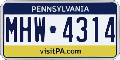PA license plate MHW4314