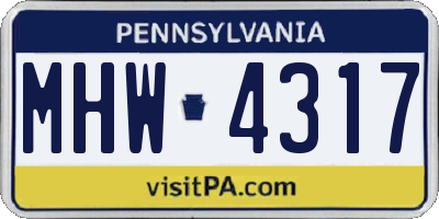 PA license plate MHW4317