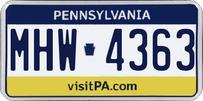 PA license plate MHW4363