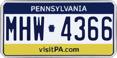 PA license plate MHW4366