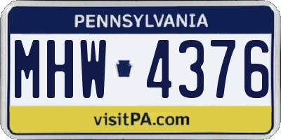 PA license plate MHW4376