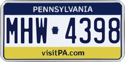 PA license plate MHW4398