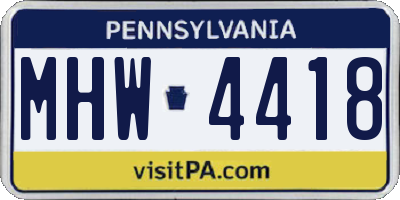 PA license plate MHW4418
