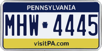 PA license plate MHW4445