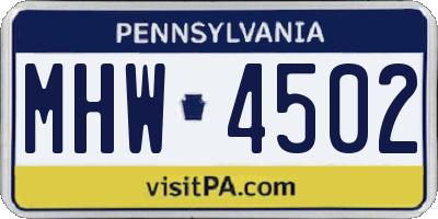PA license plate MHW4502