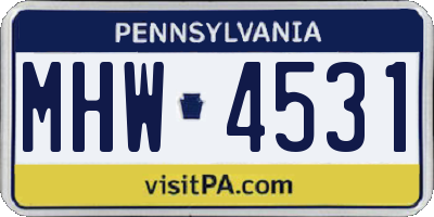 PA license plate MHW4531