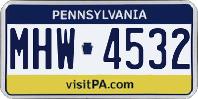 PA license plate MHW4532