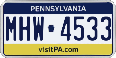 PA license plate MHW4533