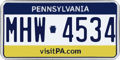 PA license plate MHW4534