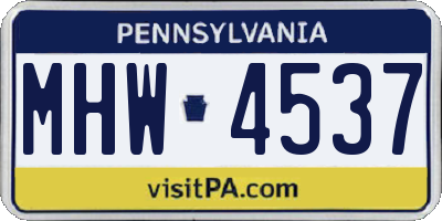 PA license plate MHW4537