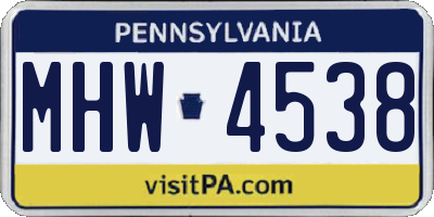 PA license plate MHW4538