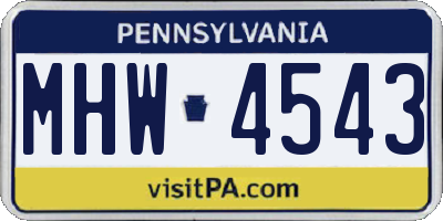PA license plate MHW4543
