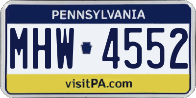 PA license plate MHW4552
