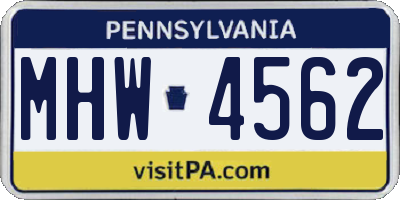PA license plate MHW4562