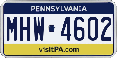 PA license plate MHW4602