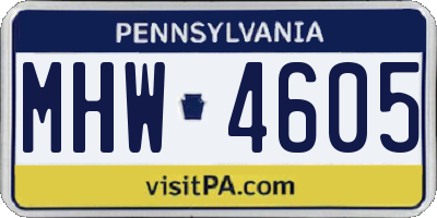 PA license plate MHW4605