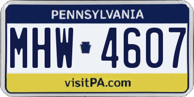 PA license plate MHW4607