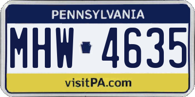 PA license plate MHW4635