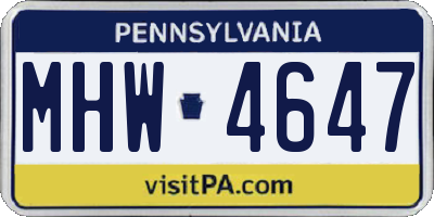 PA license plate MHW4647