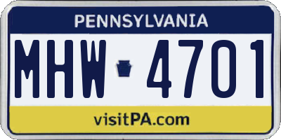 PA license plate MHW4701