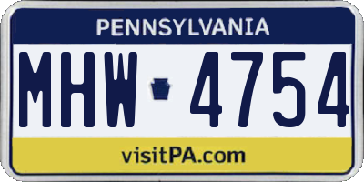 PA license plate MHW4754