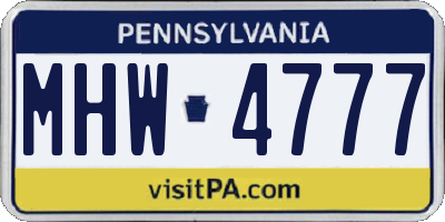 PA license plate MHW4777