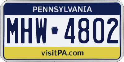 PA license plate MHW4802