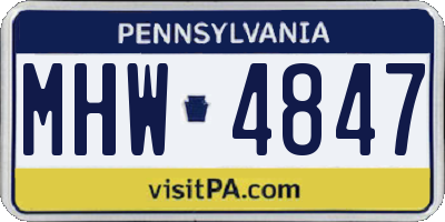 PA license plate MHW4847