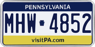 PA license plate MHW4852