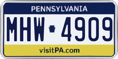 PA license plate MHW4909
