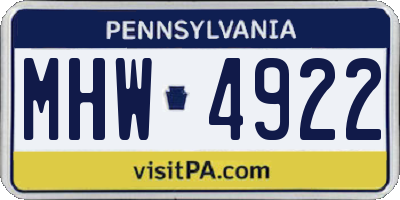 PA license plate MHW4922